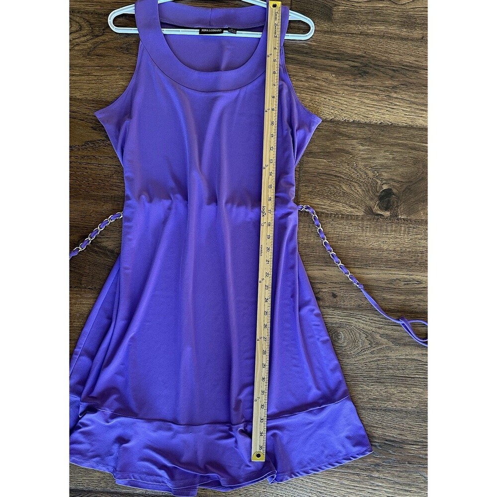 Nina Leonard Purple Dress XL Sleeveless Stretch Chain Waist Fit Flare - Picture 7 of 8